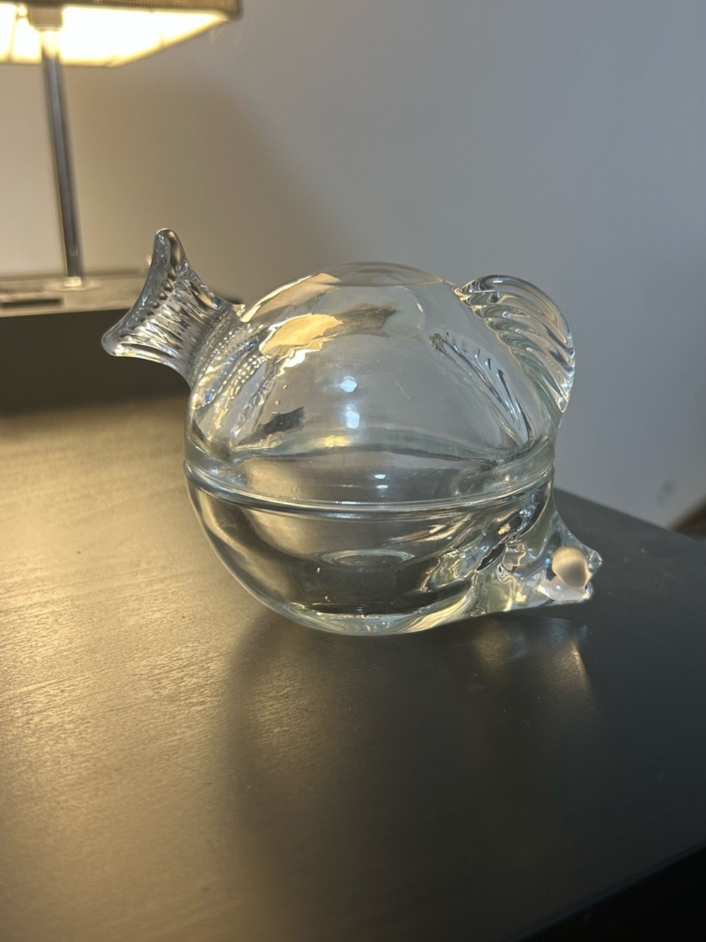 Vintage clear glass fish trinket dish stamped Anchor Hocking